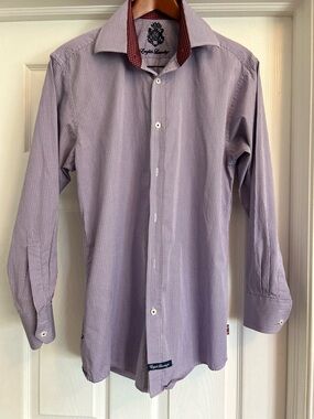English Laundry Lilac Micro-Check Dress Shirt with Contrast Collar